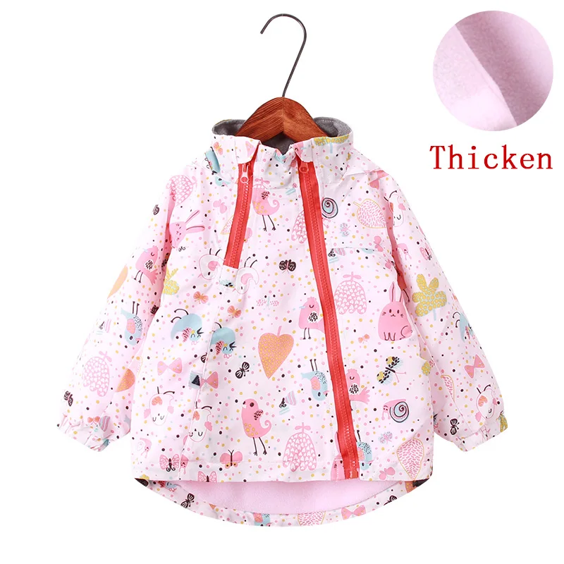 Snail bird thicken Новинка года; сезон весна-осень; детская верхняя одежда; От 2 до 9 лет куртки с капюшоном для девочек; модная верхняя одежда с цветочным принтом; пальто для девочек - Цвет: Snail bird thicken
