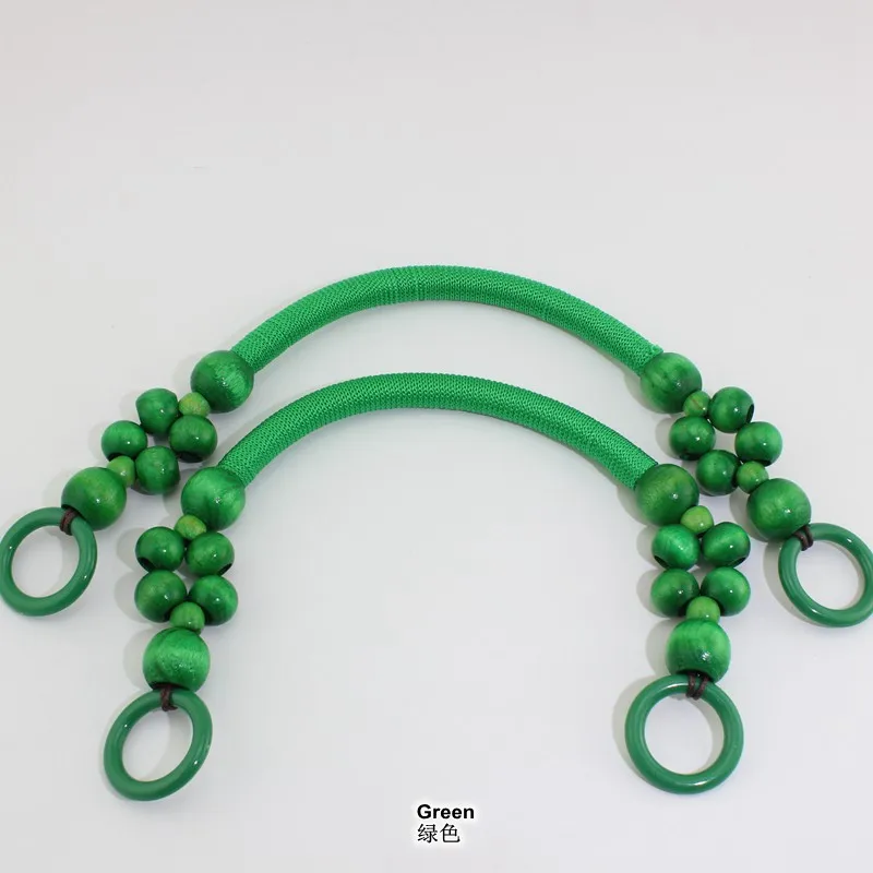 green 1-5 пар, 5 новых цветов, принимаем смешанные цвета, 47 см 18,5 дюймов деревянные бусины Веревка квилтинговые ручки, красивая бусина веревка связанная крючком сумка ручка - Цвет: green