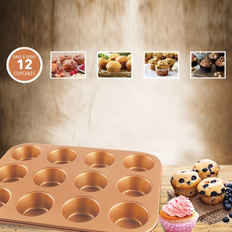 Grand Innovation Induction Safe 12 Pc Copper Cupcake Baking Pans Cookie Sheets &amp Much More! (KGI-2428-2) | Дом и сад