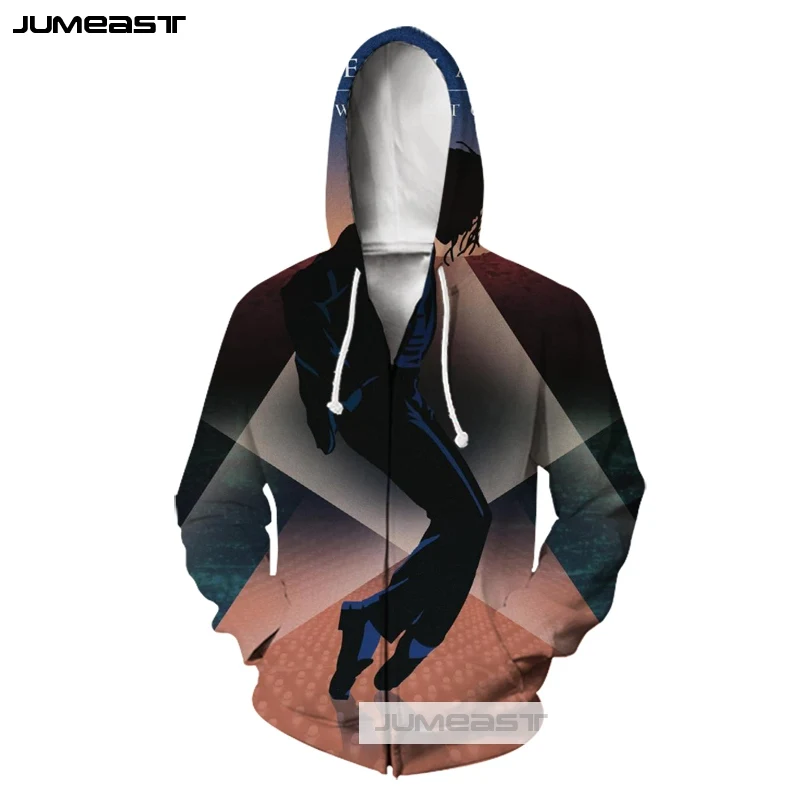 Бренд Jumeast 3D одежда с принтом танцующий король для мужчин/женщин толстовка на молнии Майкл Джексон модная куртка с длинными рукавами спортивный пуловер