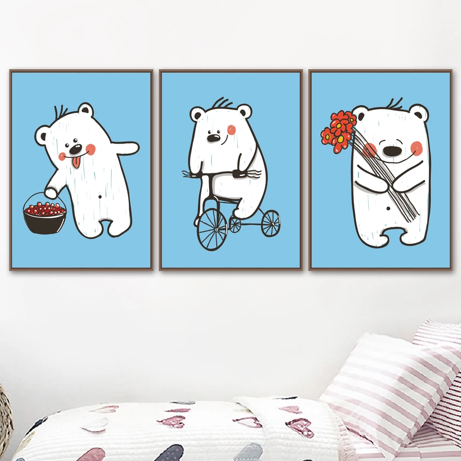 Little Bear Penguin Cake Book Flowers Wall Art Canvas Painting Nordic Posters And Prints Pictures Baby Kids Room Home Decor | Дом и сад