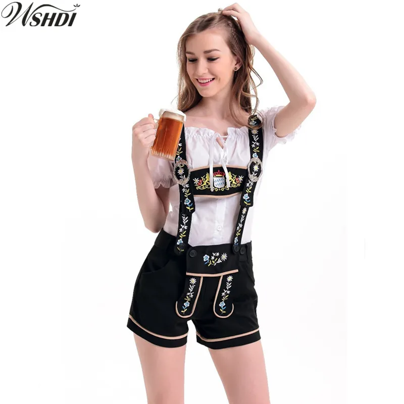 Женская пикантная белая рубашка с подтяжками Lederhosen на Октоберфест пивной костюм