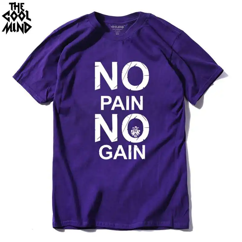 CR0121A-PUP COOLMIND CR0121A Хлопковая мужская футболка с принтом «no pain no gain», повседневная мужская футболка с круглым вырезом, футболка с коротким рукавом - Цвет: CR0121A-PUP