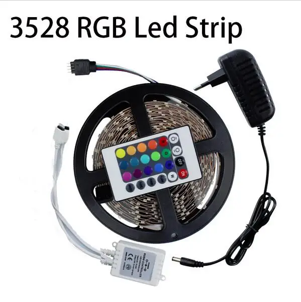 RGB LED Strip Light SMD3528 DC 12V Flexible 60LED/m 5m Power Adatpter Remote ControllerReceptor | Лампы и освещение