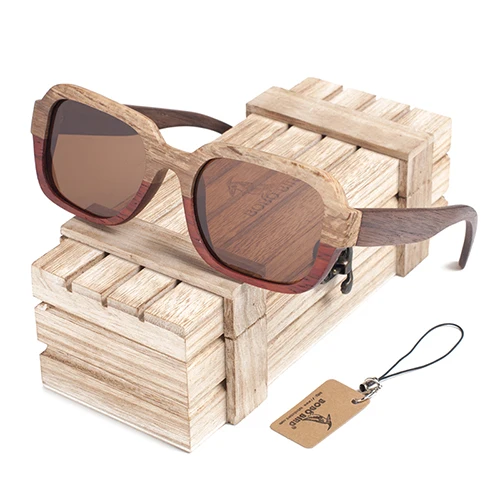 Brown BOBOBIRD мужские солнцезащитные очки из дерева, поляризационные солнцезащитные очки для женщин, цвет, блокировка, дизайн в деревянной коробке - Цвет линз: Brown