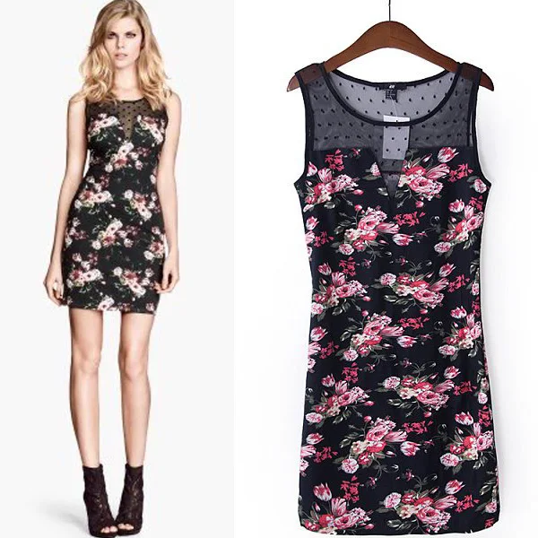 New 2015 Peony Dress Sheath The European and American Style Stretch Cotton Lace Joining Together S-L | Женская одежда