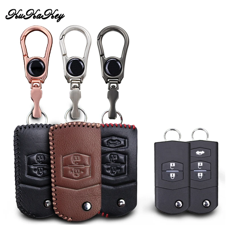 

KUKAKEY Leather Car Key Case Cover For Mazda 2 3 5 6 CX5 CX-5 M2 M3 M5 M6 Smart Key Chain Holder Car Styling Accessories