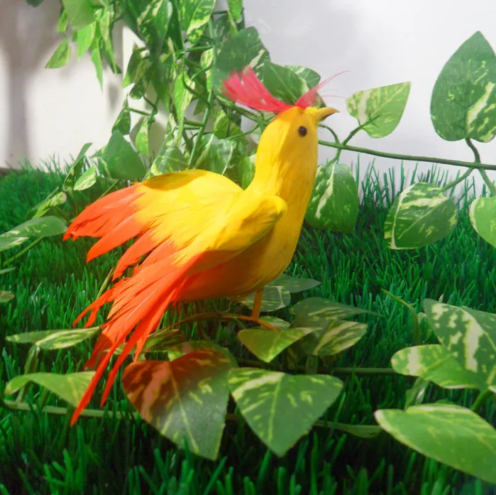 

about 15x12cm feathers yellow bird hard model,polyethylene&furs handicraft Figurines&Miniatures home decoration toy gift a2867