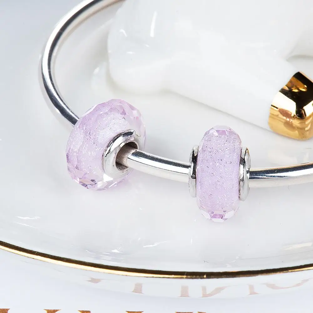 Розовый Красочный мигающий граненое муранское стеклянные бусы амулеты 925 пробы