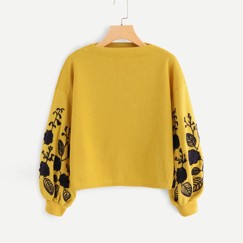 SHEIN Нарядный Свитшот С Контрастной Вышивкой Толстовка я Цветочной Вышивкой