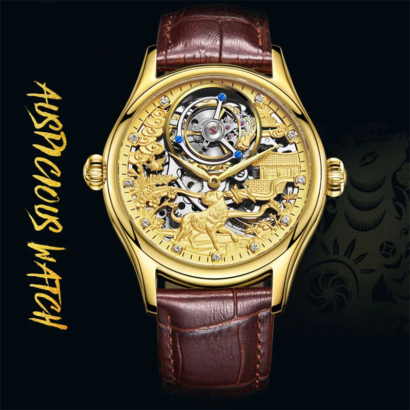 Tourbillon механические часы мужские Лидирующий бренд часы сапфировые зеркальные ручной обмотки полый ход Мужские t собака циферблат часы Saat