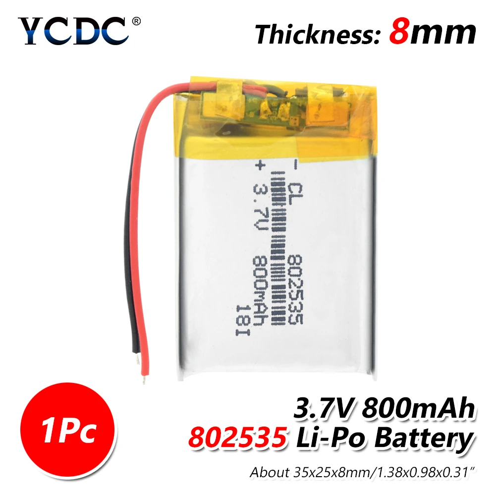 1 piece 1/2/4 шт. высокое качество 3,7 V 802535 800mAh литий-ионный полимерный литий Батарея 3,7 вольт литий-ионная батарея Li-po литий-полимерные аккумуляторные ячейки - Цвет: 1 piece