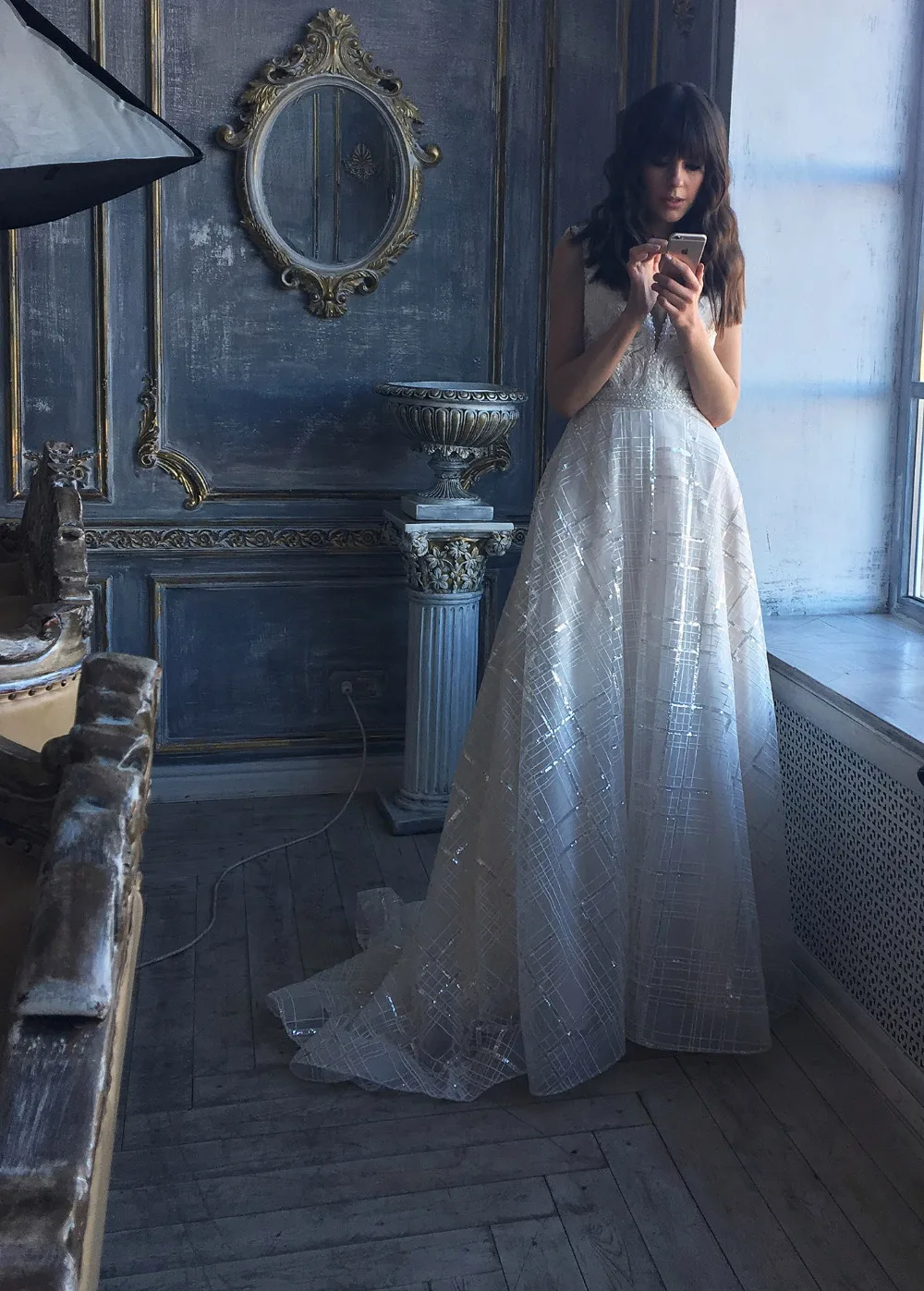 

Eslieb A line Crystal V-neck Wedding dress 2019 Custom made Lace Wedding dresses Shining Wedding dresses Vestido de Noiva