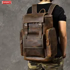 Мужской рюкзак из воловьей кожи, винтажный Большой Вместительный рюкзак для ноутбука 15-17 дюймов, мужские дорожные рюкзаки, черный коричневый школьный рюкзак