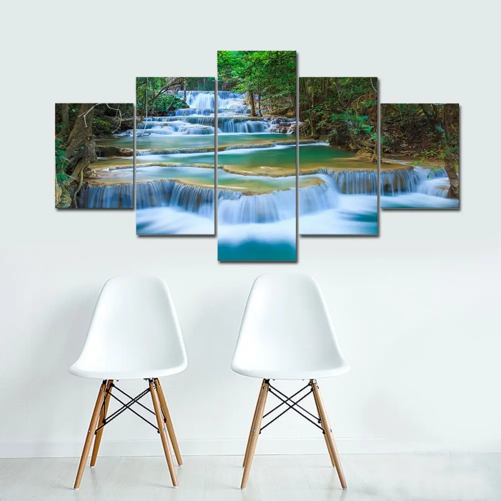 

Large Peaceful Waterfall 5 Panels Modern Canvas Print Artwork Landscape Pictures Photo Paintings on Canvas Wall Art