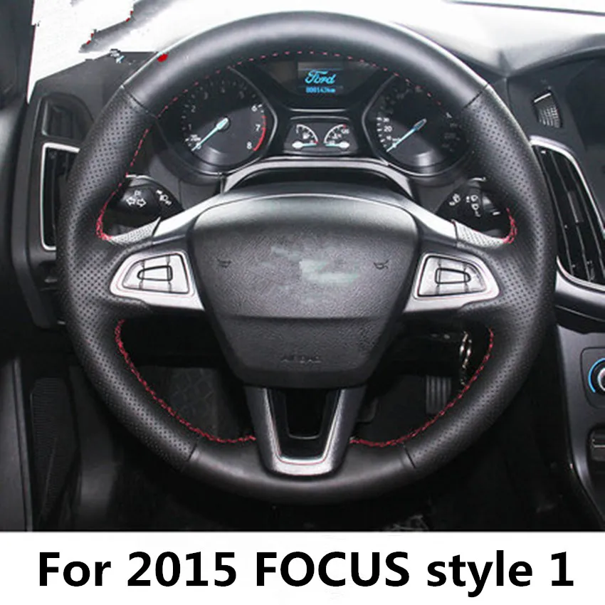 For2015 FOCUS style1 Прошитый кожаный чехол рулевого колеса автомобиля аксессуары для FORD FOCUS MK2 MK3 2005-2011 2011 - Название цвета: For2015 FOCUS style1