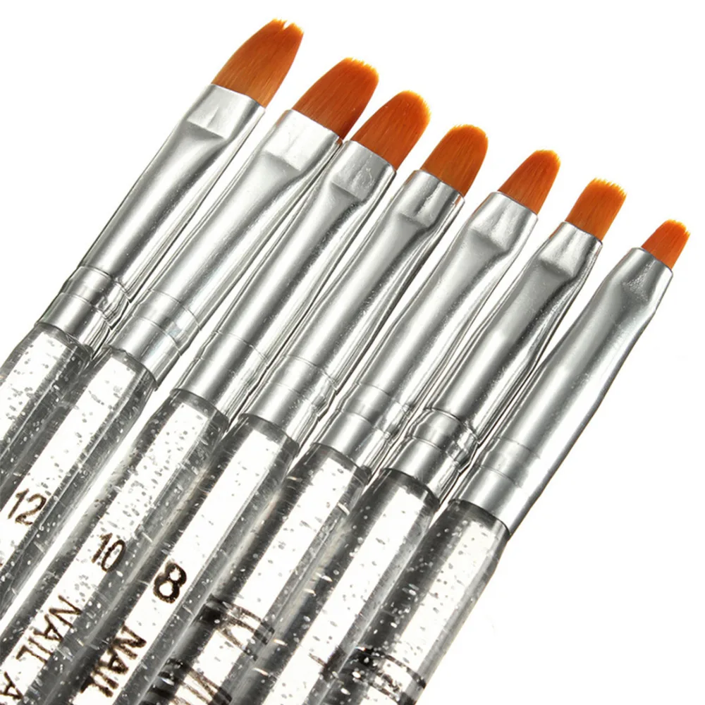 7PCS Nail Brushes Acrylic Flat UV Gel Builder Brush Art Tips Painting Pen Glitter Handle Design Salon DIY Tool | Красота и здоровье