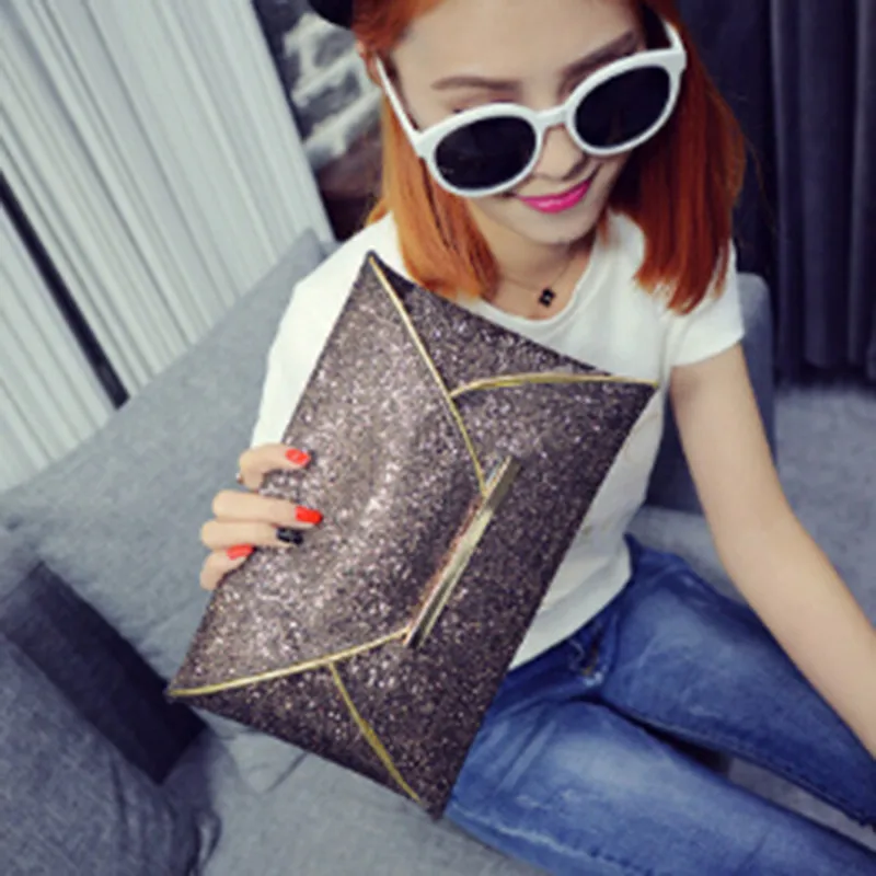Fahion Design Women Glitter Sequins Handbag Female Evening Party Envelope Clutch Bag Socialite Style Wallet Purse Gold Purses | Багаж и