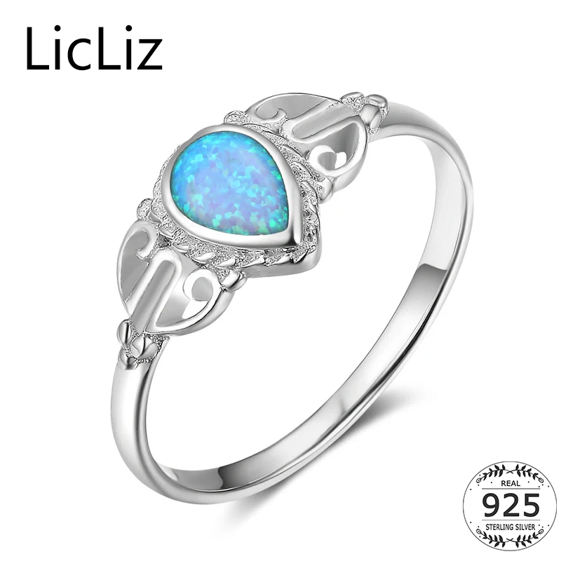 

LicLiz 925 пробы серебряные капли воды, кольца для женщин, опаловые кольца, обручальные кольца, полые треугольные коктейльные кольца LR0363