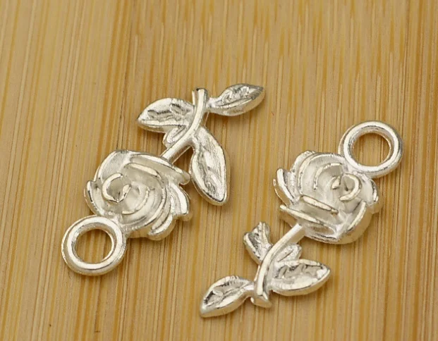 

50pcs charm Cute rose Bright silver plated Pendant 21*10mm Handmade Jewelry Making DIY Supplies European Alloy accessories Hot