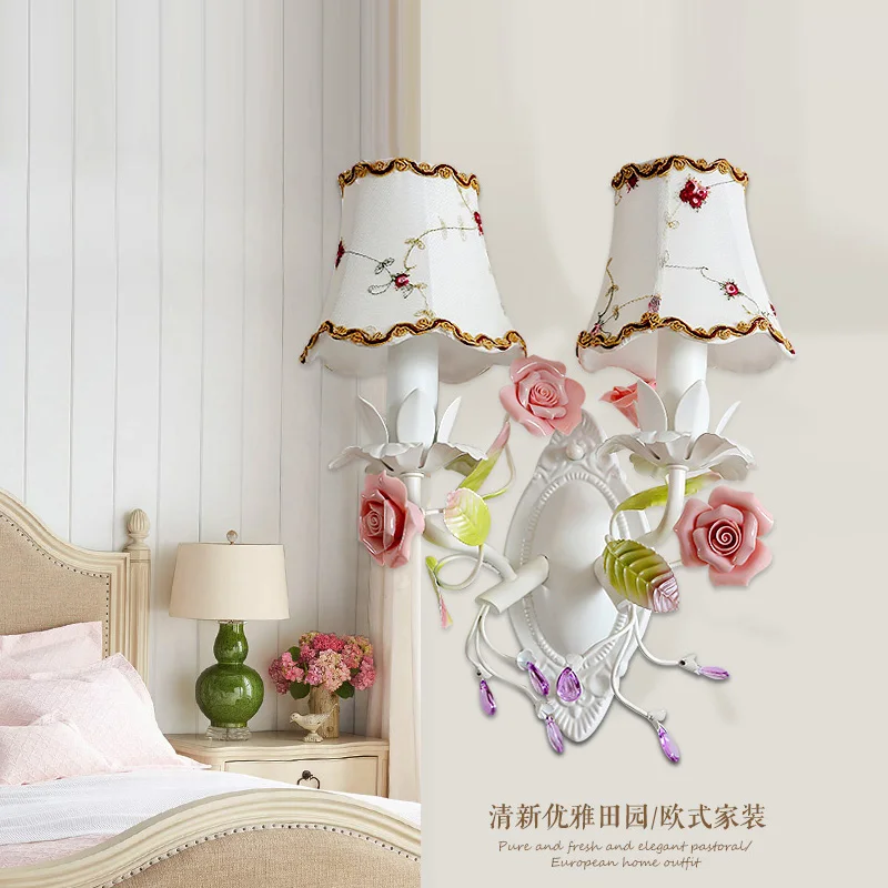 Европейский Свадебный розовый настенный светильник светодиодные Цветочные