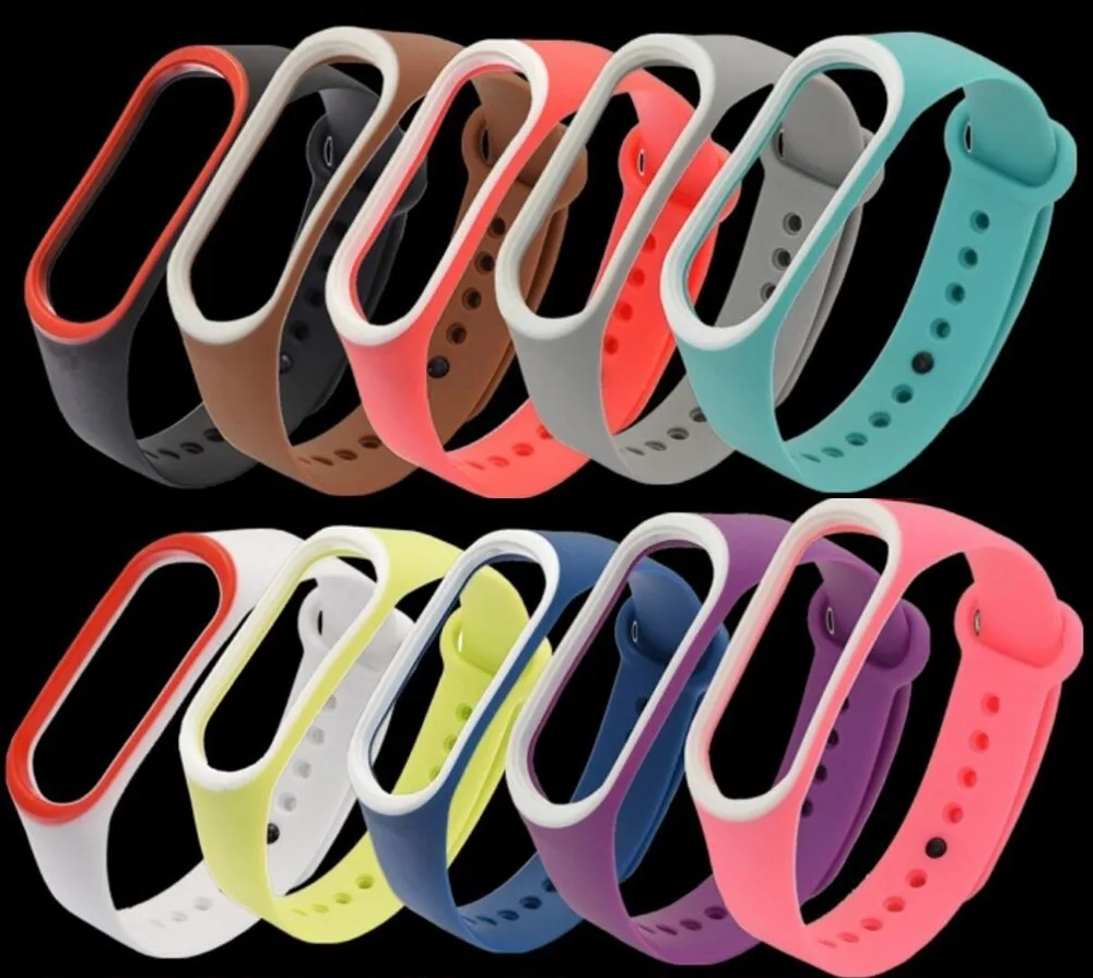 Силиконовый браслет MiBand 3 двухцветный сменный ремешок для оригинального