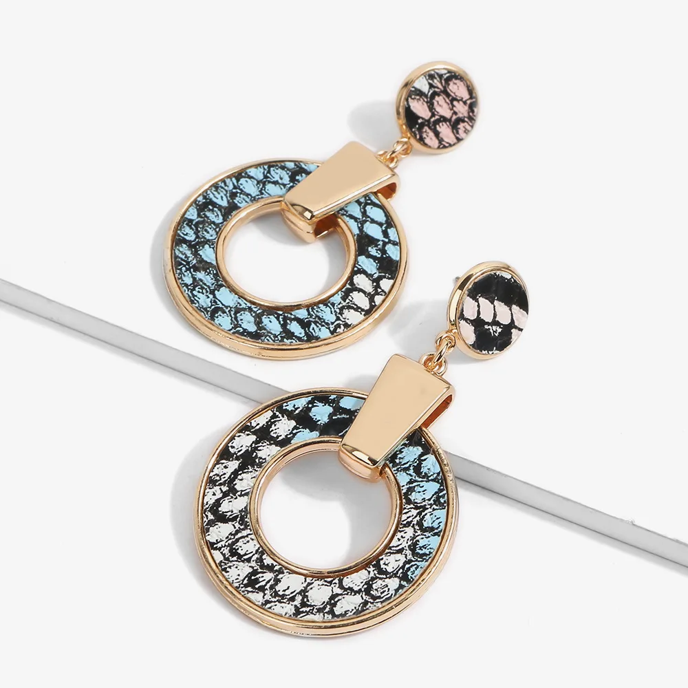 E056.women earrings.Leather earrings fashion large circle alloy | Dangle Earrings