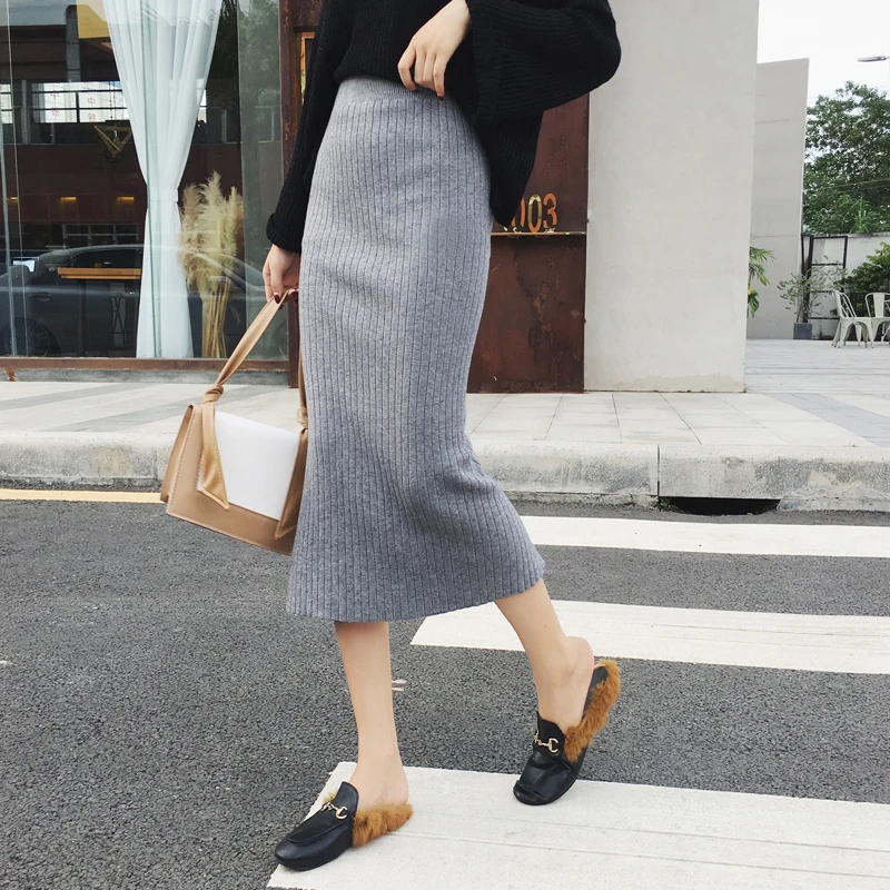 Осенняя облегающая трикотажная Женская юбочка с эластичной талией сексапильная