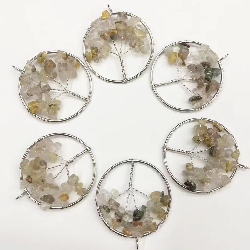 Tree of life Natural Stone Reiki Chakra cage Pendants For Necklace Women Healing Crystals Semi-Precious Jewelry pendulos | Украшения и