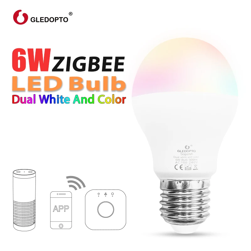 

Светодиодная лампа ZIGBEE все 3,0, 6 Вт, RGBCCT ww/cw, управление смартфоном, Светодиодная лампа E27/E26, совместима с zigbee zll light link