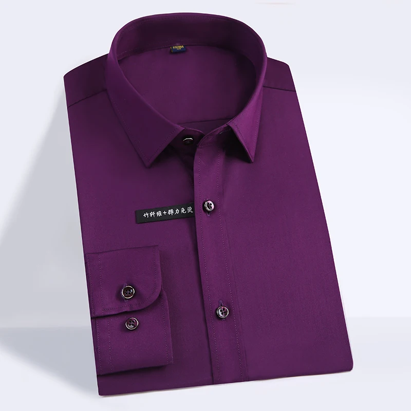 ZL11 Oversize 5XL Мужская рубашка с длинным рукавом эластичного волокна бамбука моды Camicia Uomo шелковистой белый Повседневное Формальные Мужская блузка - Цвет: ZL11