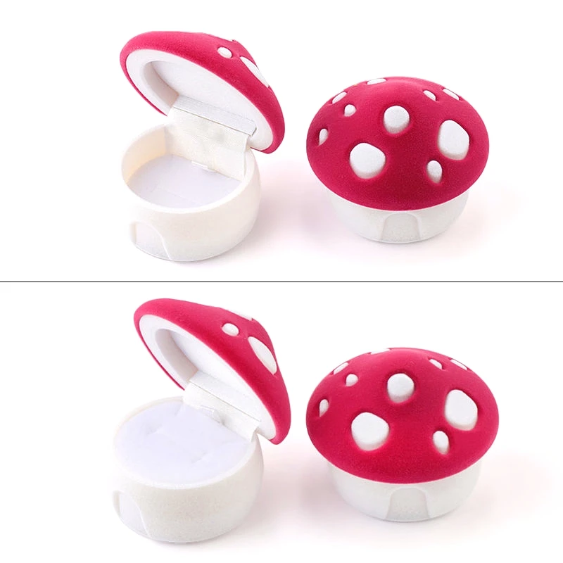1 Piece lovely mushroom Gift Box Holder Velvet Wedding Engagement Ring Box Jewelry box for Earrings Necklaces Display 2 colors