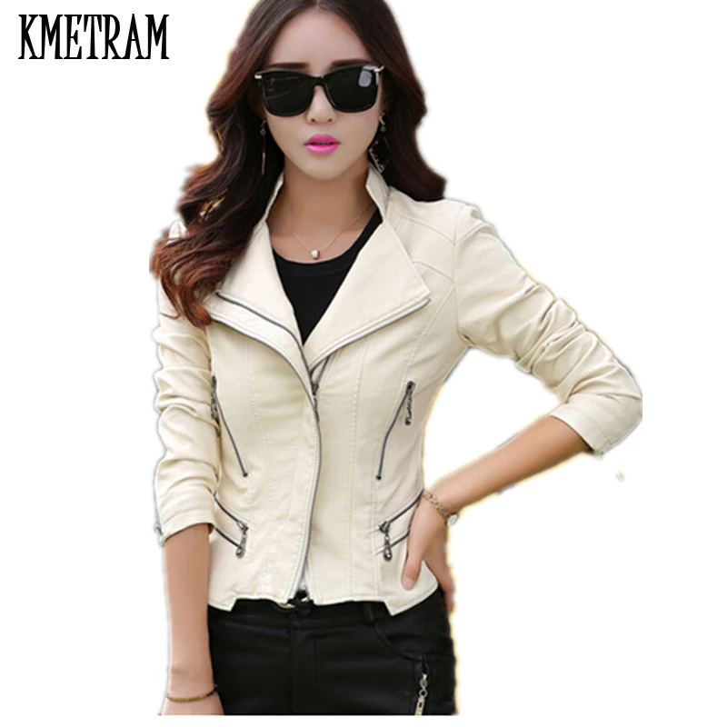 Куртка KMETRAM Женская черная красная из искусственной кожи 2019|leather jacket ladies|women pu leather
