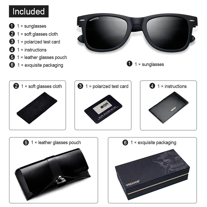 

VEGOOS Polarized Sunglasses Men Women Square Classic Vintage UV400 Sun Glasses for Driving Fishing Travling Gafas De Sol #6106