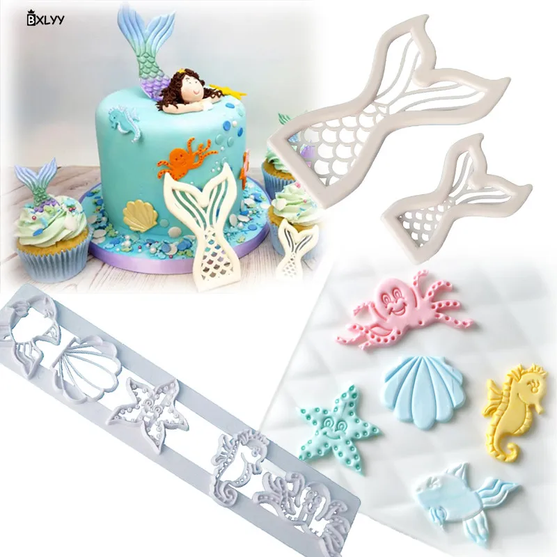 

BXLYY marine theme mermaid tail cutting mold cake decoration accessories kitchen gadgets Christmas decoration party supplies.7z