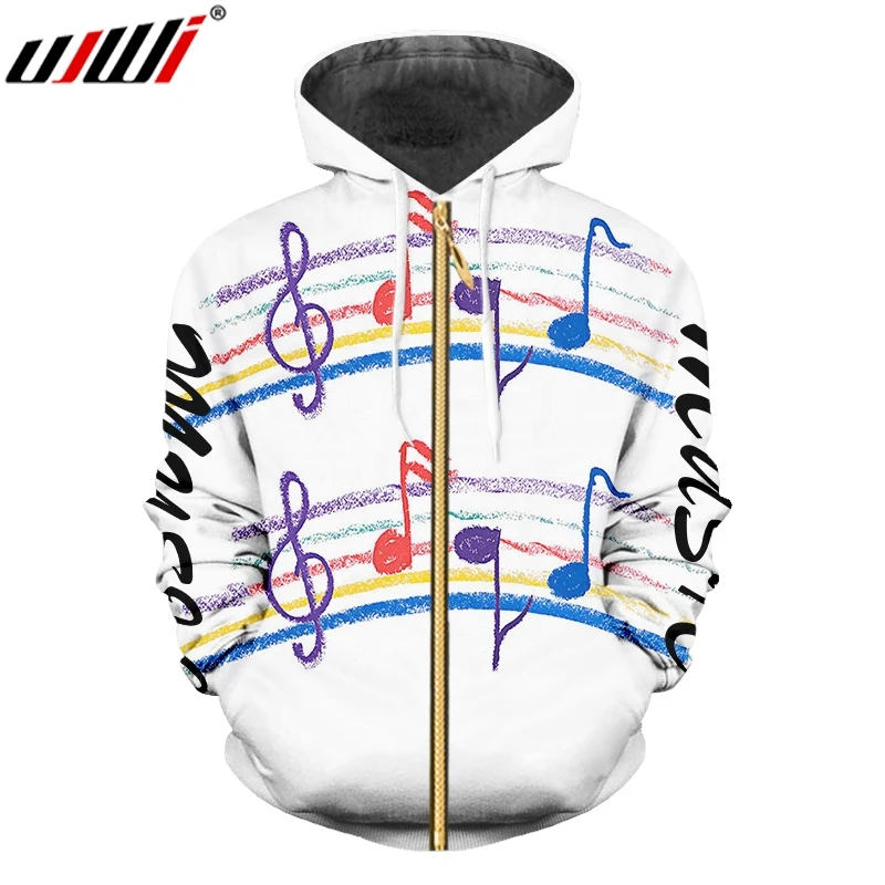 

UJWI 3D печатные цветные музыкальные нотки мужские толстовки на молнии милые большие размеры мужские толстовки на молнии поставщики Лучшая Продажа одежды