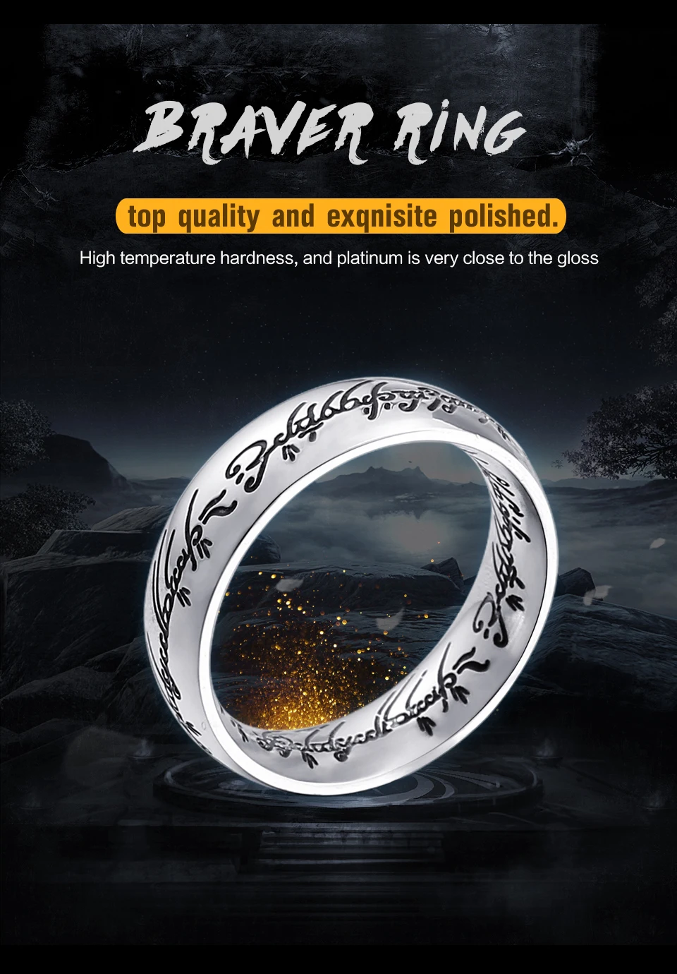BEIER High Quality Gold Color Hobbit Gift Midi Ring Stainless Steel One Ring Of Power jewelry Ring Women and Men LR-R059