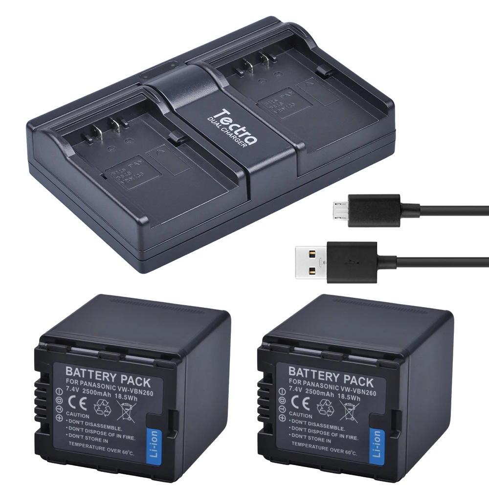 Tectra 2PCS VW VBN260 li ion аккумулятор + USB Dual Channel Charger для Panasonic|charger for|charger chargercharger dual |