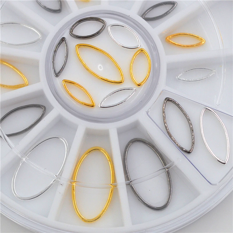 

High quality 3D Metal Gold silver balck Hollow oval Marquise shape Beauty Nail Art Tips Decoration Accessories Tool Wheel