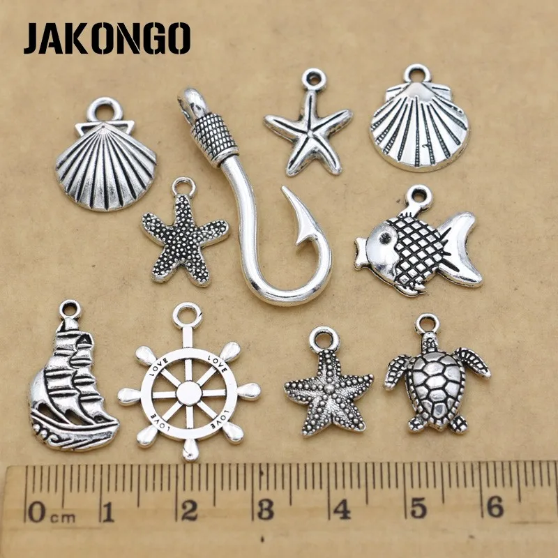 JAKONGO Mix Античная Посеребренная раковина рыба черепаха крючок Подвески Ювелирные