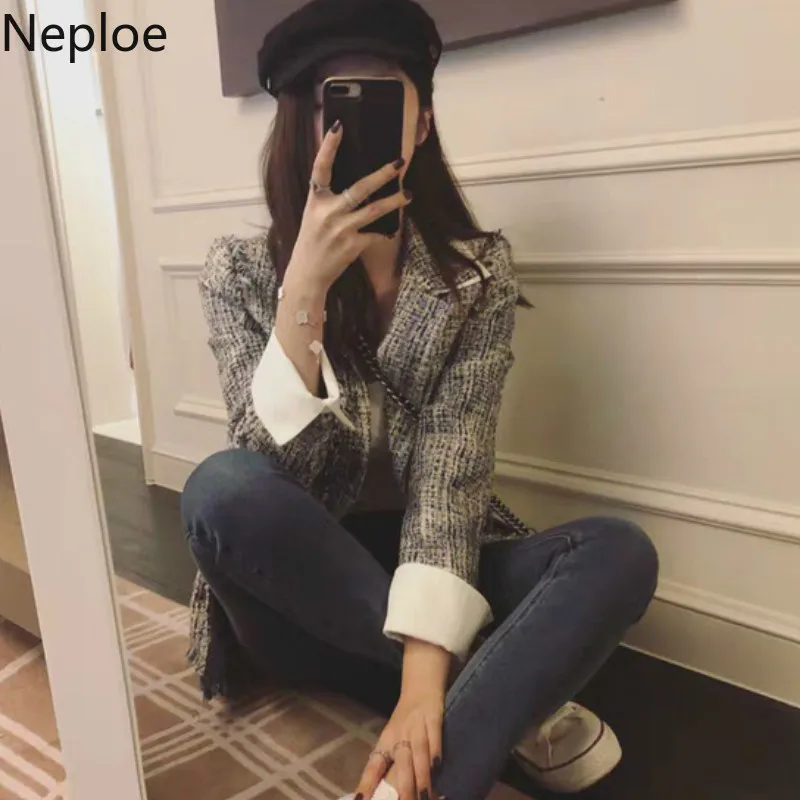 Neploe/Полосатый клетчатый женский комплект из двух предметов корейский модный