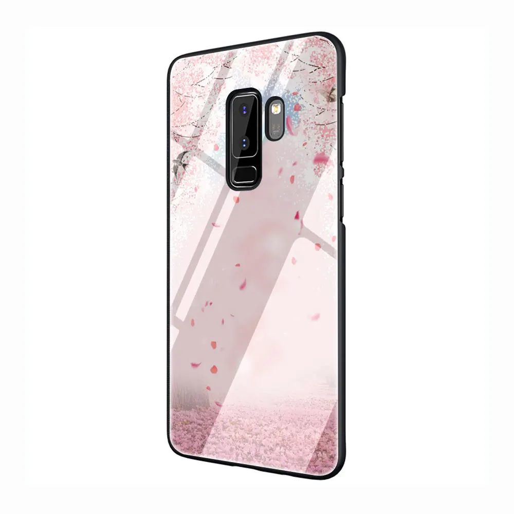 G10 Вишня в цвету закаленное Стекло TPU черный чехол для Galaxy S7 Edge S8 S9 плюс S10 Note 8, 9, 10, A10 20 30 40 50 60 70 - Цвет: G10