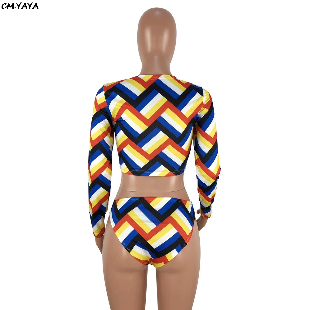 2019 new women summer long sleeve wave stripes print short top panties suits two piece set bodysuit sexy outfit YT3096 | Женская одежда