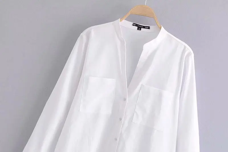 Fashion women AAZZ45-9248 European and American Wind pocket decorative Linen Shirt |