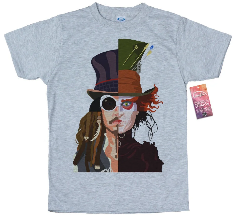 100% Cotton Johnny Depp Mens T-Shirt Willy Wonka Mad Hatter Jack Sparrow Causal Tops Men Clothing Plus Size |