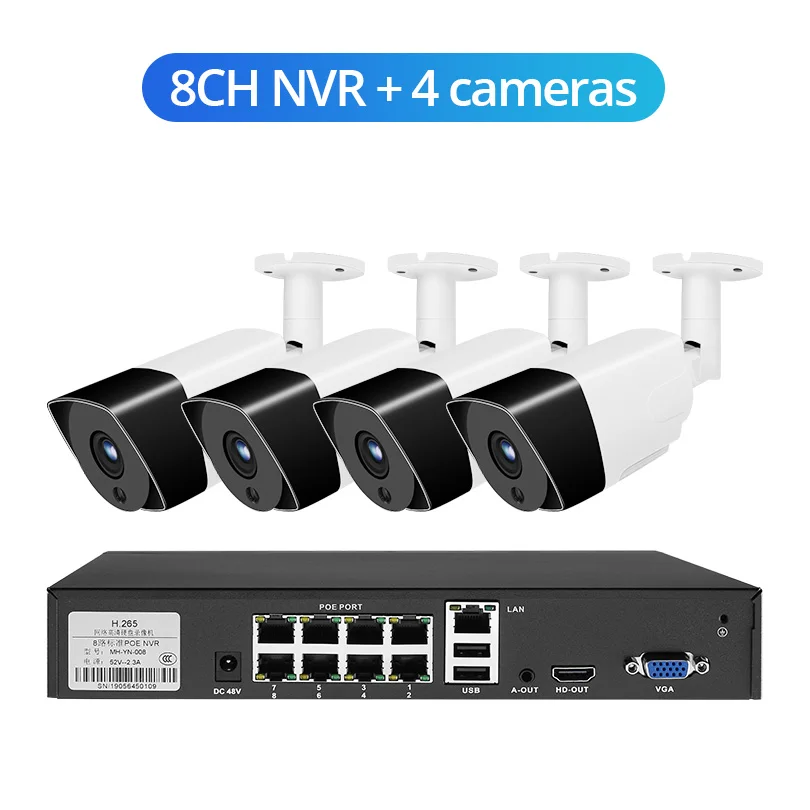 8CH NVR 4 cameras Weтранс CCTV камера системы IP 8CH 3MP H.265 аудио запись видео наблюдения комплект камеры безопасности Onvif P2P HD Открытый POE NVR комплект - Цвет: 8CH NVR 4 cameras