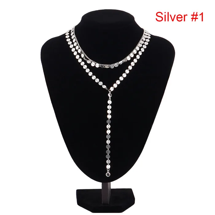 Silver Color Сексуальное многослойное ожерелье из цепей с подвеской-чокером с кристаллами и стразами - Окраска металла: Silver Color