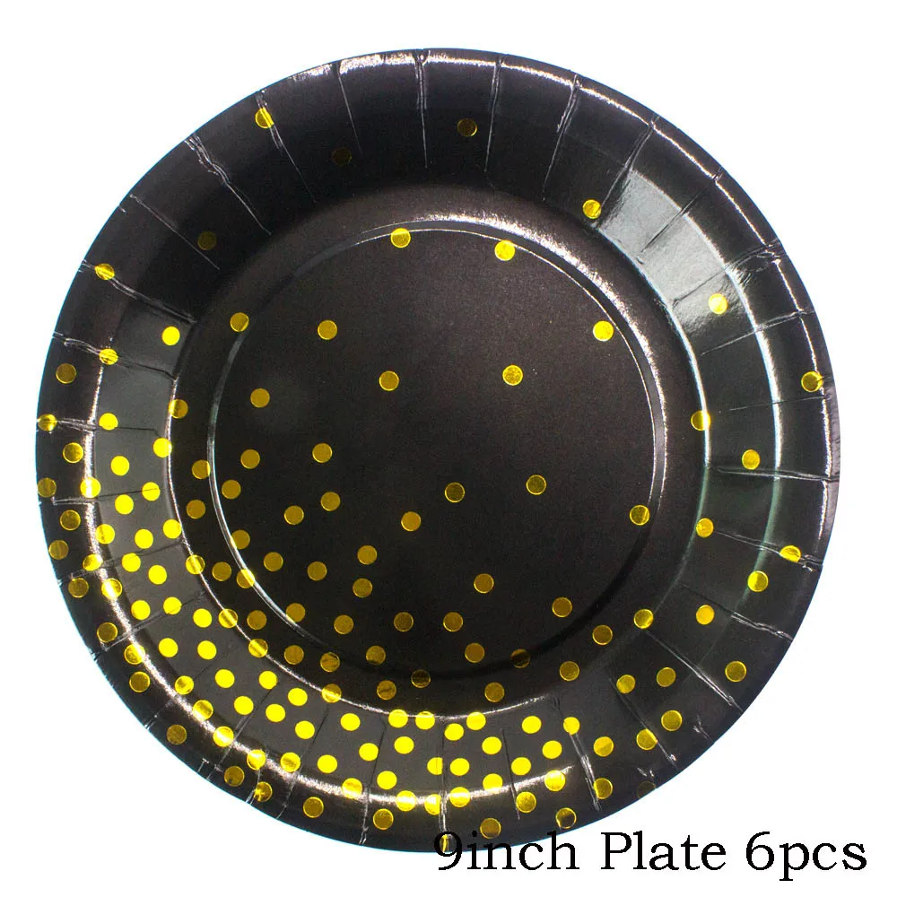 9inch Plate 6pcs Черное золото тематическая вечеринка на день рождения украшения Дети одноразовые Посуда Набор салфетки чашка тарелка Карнавал Украшения скатерть Вечерние - Цвет: 9inch Plate 6pcs