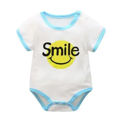 smile Летний короткий комбинезон с рукавами для новорожденных мальчиков и девочек с мультяшным принтом, хлопковый комбинезон, пижама из тонкой ткани - Цвет: smile