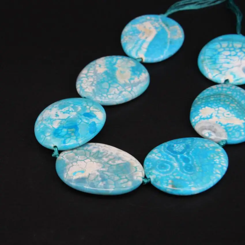 15 5 дюйма/нить большая НАТУРАЛЬНАЯ голубая агата с трещинами овальная плита
